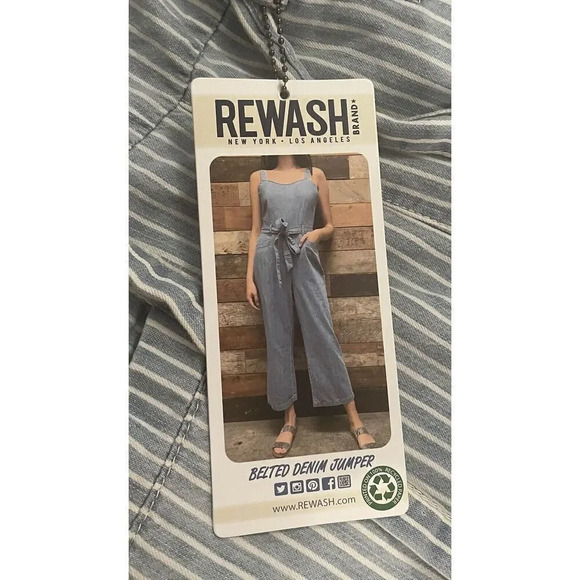 Rewash Belted Denim Jumper Women’s Size Small Blue And White New - Picture 8 of 11
